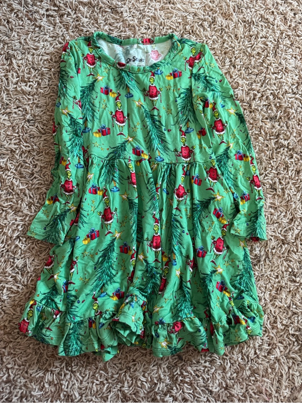 Posh Peanut Green Grinch Holiday Ruffle Dress